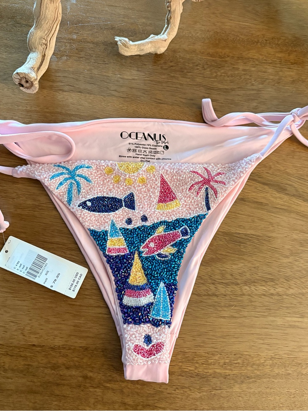 Oceanus Pink Embellished One-Piece Swim – Beaded Tropical Motif